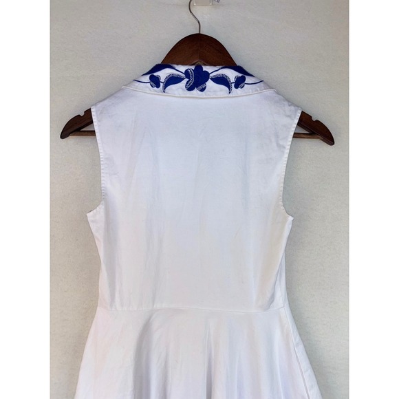 KATE SPADE White Blue Dress Zig Zag Floral Embroidered Fit Flare Midi Sleeveless - Picture 10 of 15